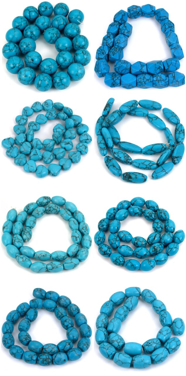 8 Strands Synthetic Turqoise Beads Various Shapes & Sizes